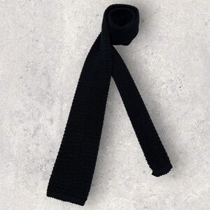 FRANCO BASSI XL Solid Black Knit Silk LUXURY Slim Tie ITALY